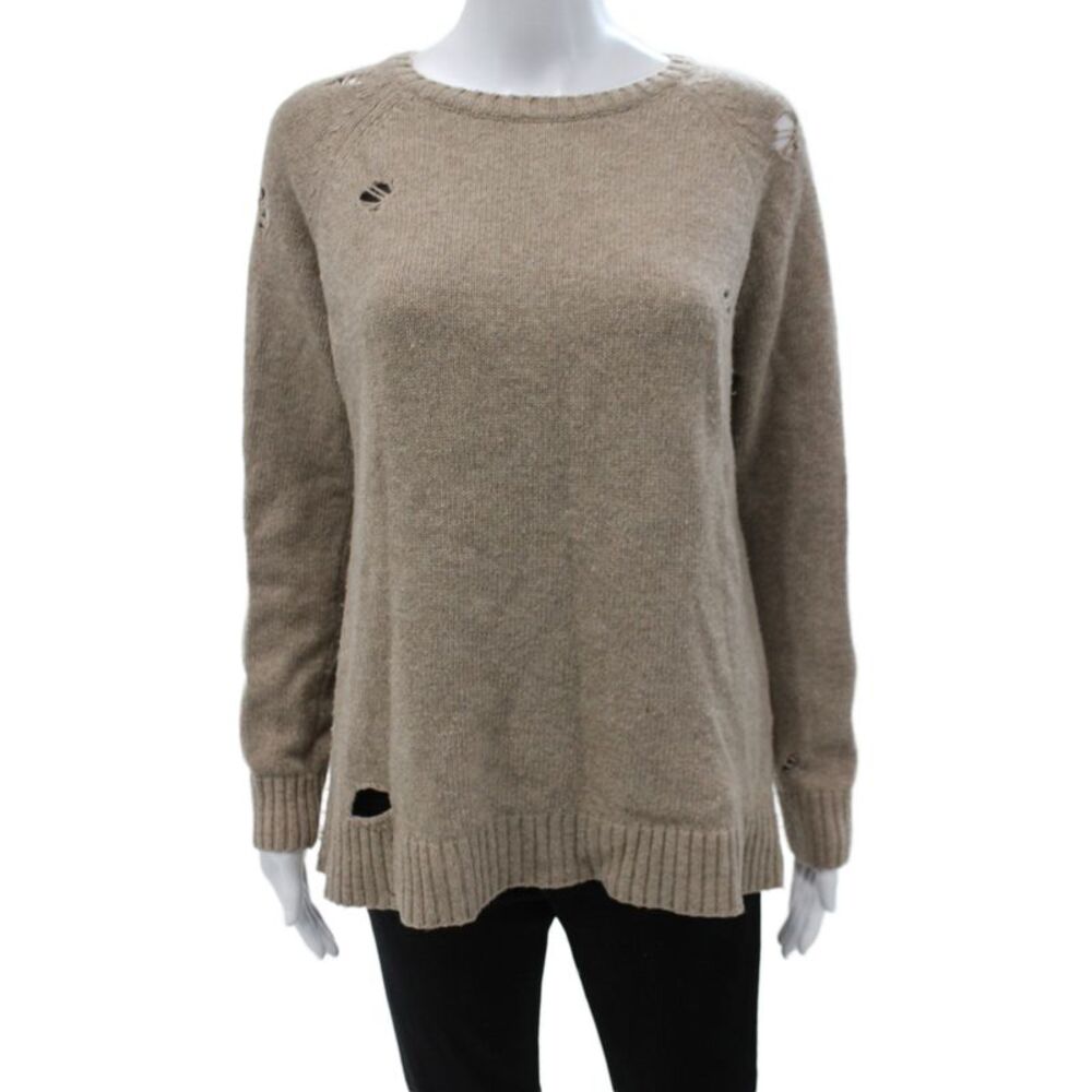 Anine Bing Womens Pullover Sweater Beige Crew Neck Long Sleeve Size S
